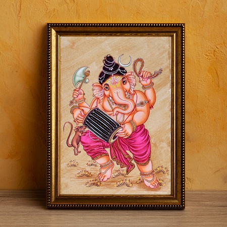 Nritya Ganesha Playing Mridangam Divine Painting (alt view)